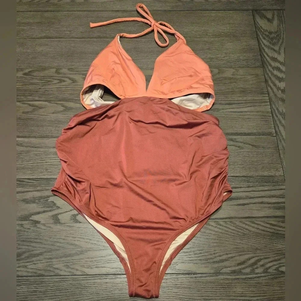 A Pea in the Pod Orange and Brown Swimsuit